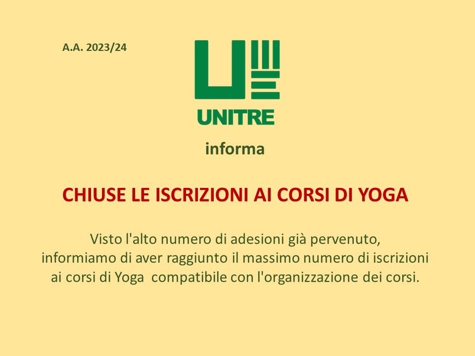 CHIUSE LE ISCRIZIONI AI CORSI DI YOGA