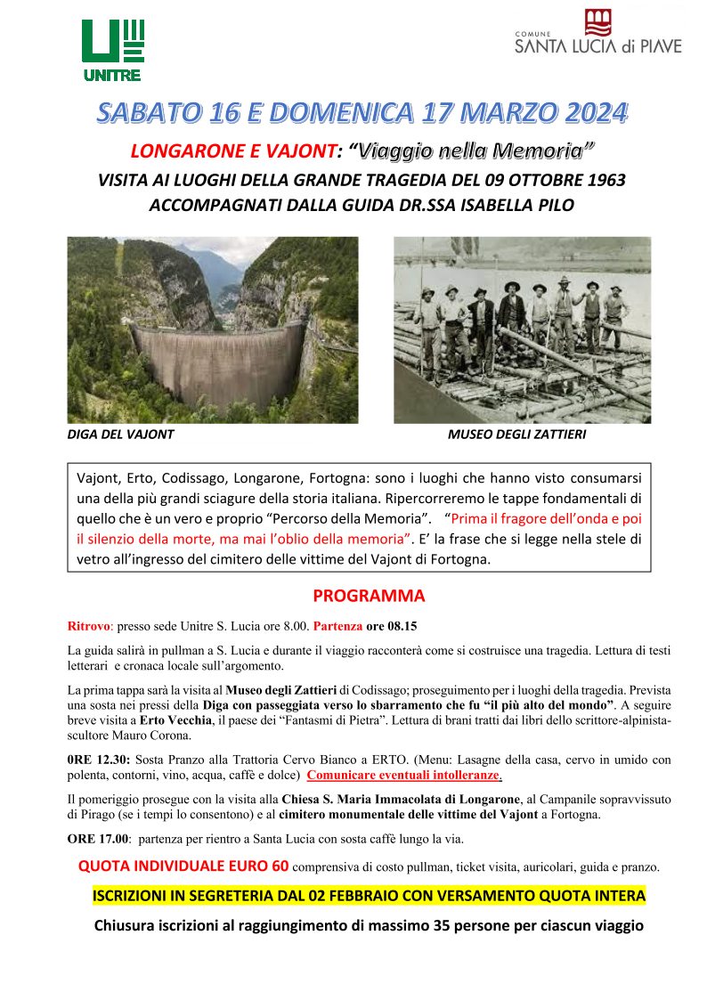 LONGARONE E VAJONT – “Viaggio nella Memoria”