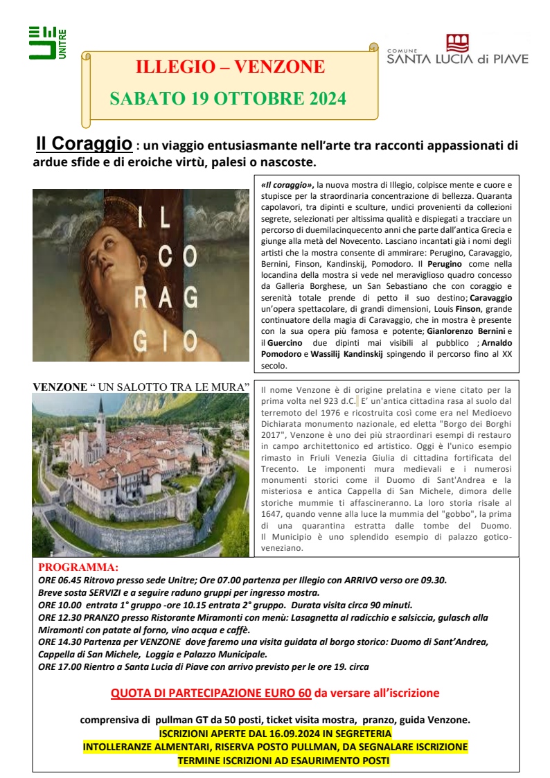 Sabato 19 ottobre – Uscita a Illegio e Venzone